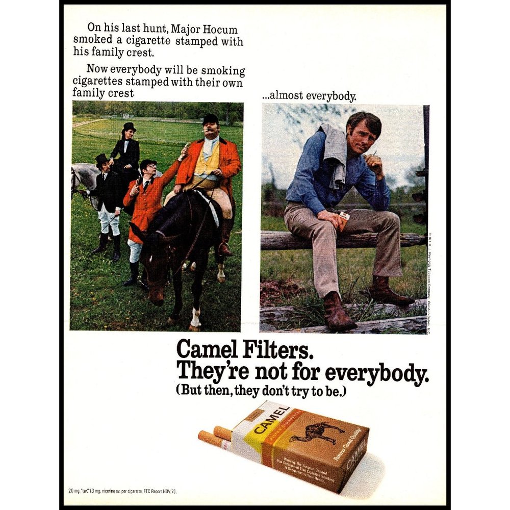 1971 Camel Filter Cigarettes Vintage Print Ad Fox Hunt Equestrian Cowboy Decor